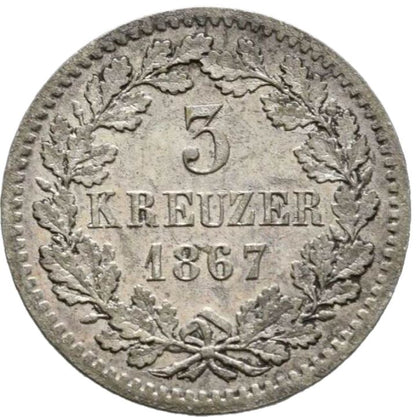 1867 German States 3 Kreuzer, Baden