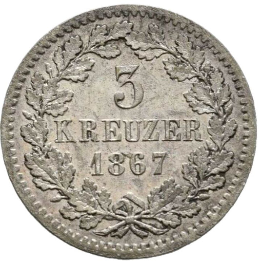 1867 German States 3 Kreuzer, Baden