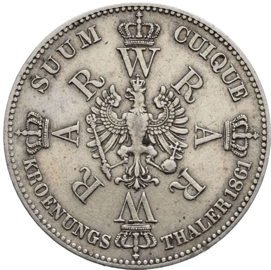 1861 German States 1 Thaler, Coronation of Wilhelm and Augusta