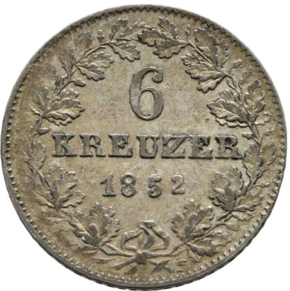 1852 German States 6 Kreuzer, Frankfurt