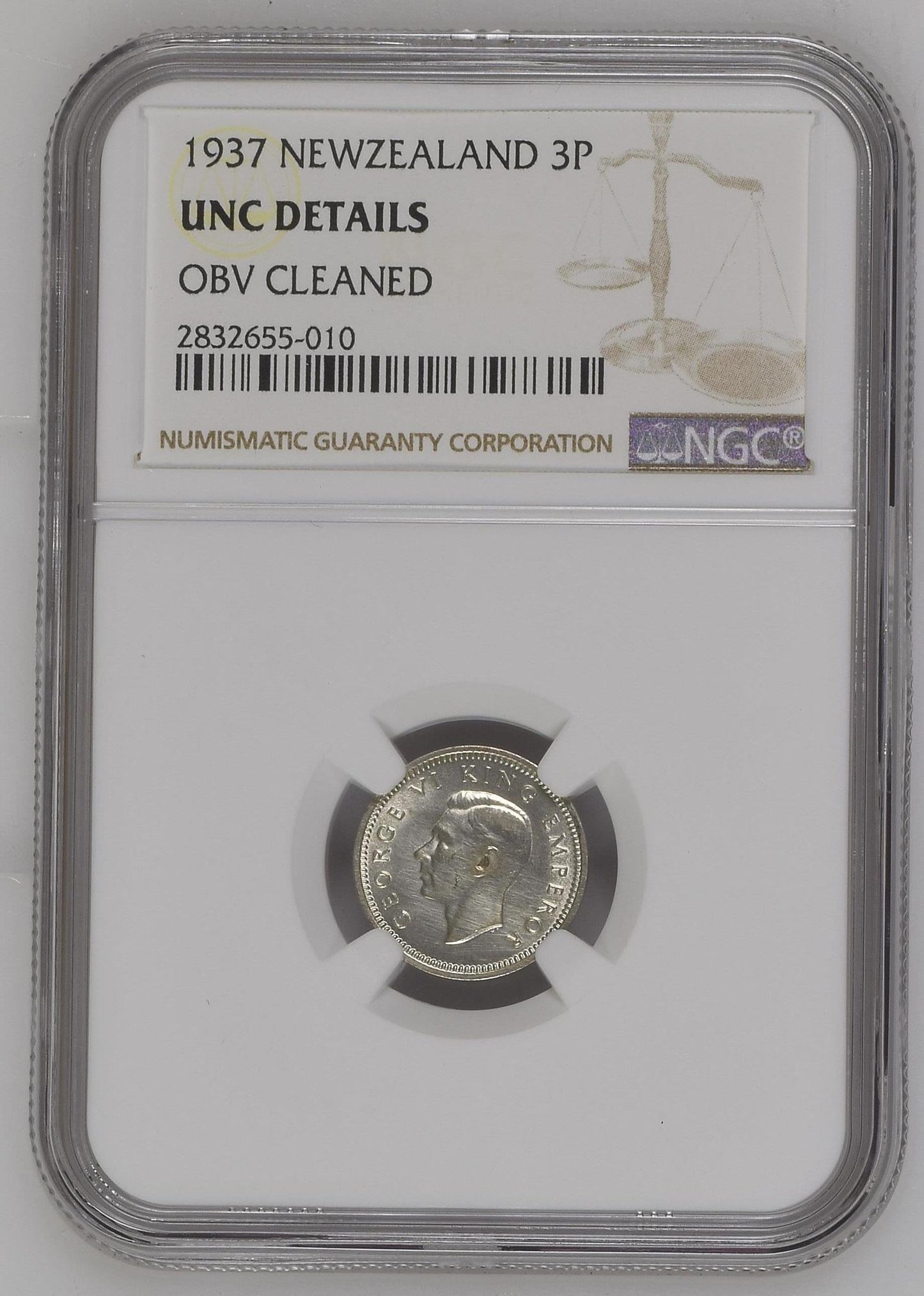 1937 New Zealand Threepence NGC Graded