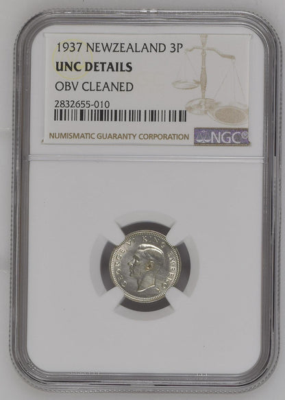 1937 New Zealand Threepence NGC Graded