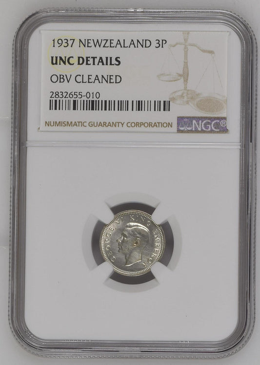 1937 New Zealand Threepence NGC Graded