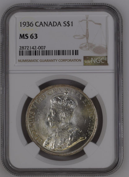 1936 Canda 1 Dollar NGC MS63 - Arts & Entertainment > Hobbies & Creative Arts > Collectibles > Collectible Coins & Currency > Collectible Coins > Rare Coins from The Half Crown