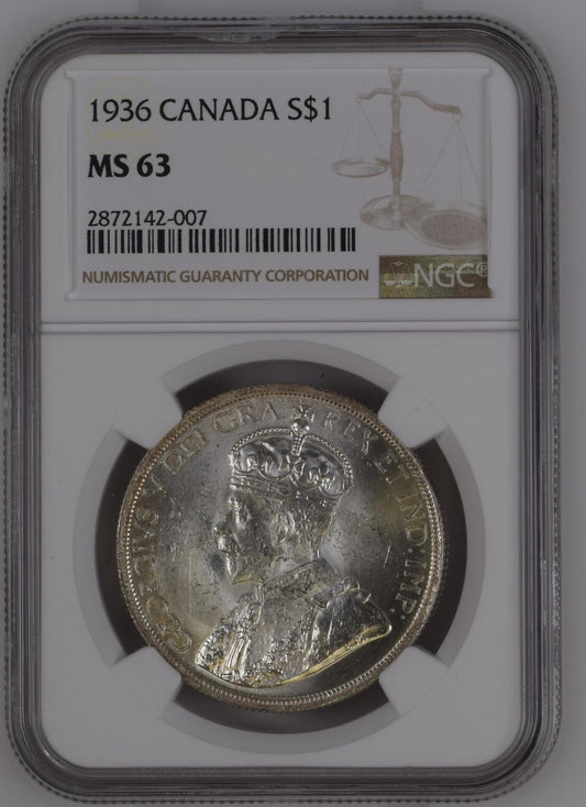 1936 Canda 1 Dollar NGC MS63 - Arts & Entertainment > Hobbies & Creative Arts > Collectibles > Collectible Coins & Currency > Collectible Coins > Rare Coins from The Half Crown