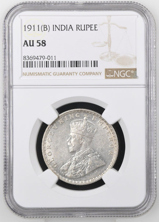 1911(B) India "Pig" Rupee NGC AU58 - Arts & Entertainment > Hobbies & Creative Arts > Collectibles > Collectible Coins & Currency > Collectible Coins > Rare Coins from The Half Crown