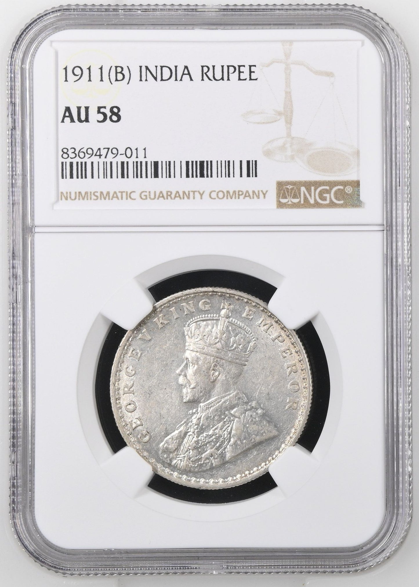 1911(B) India "Pig" Rupee NGC AU58 - Arts & Entertainment > Hobbies & Creative Arts > Collectibles > Collectible Coins & Currency > Collectible Coins > Rare Coins from The Half Crown