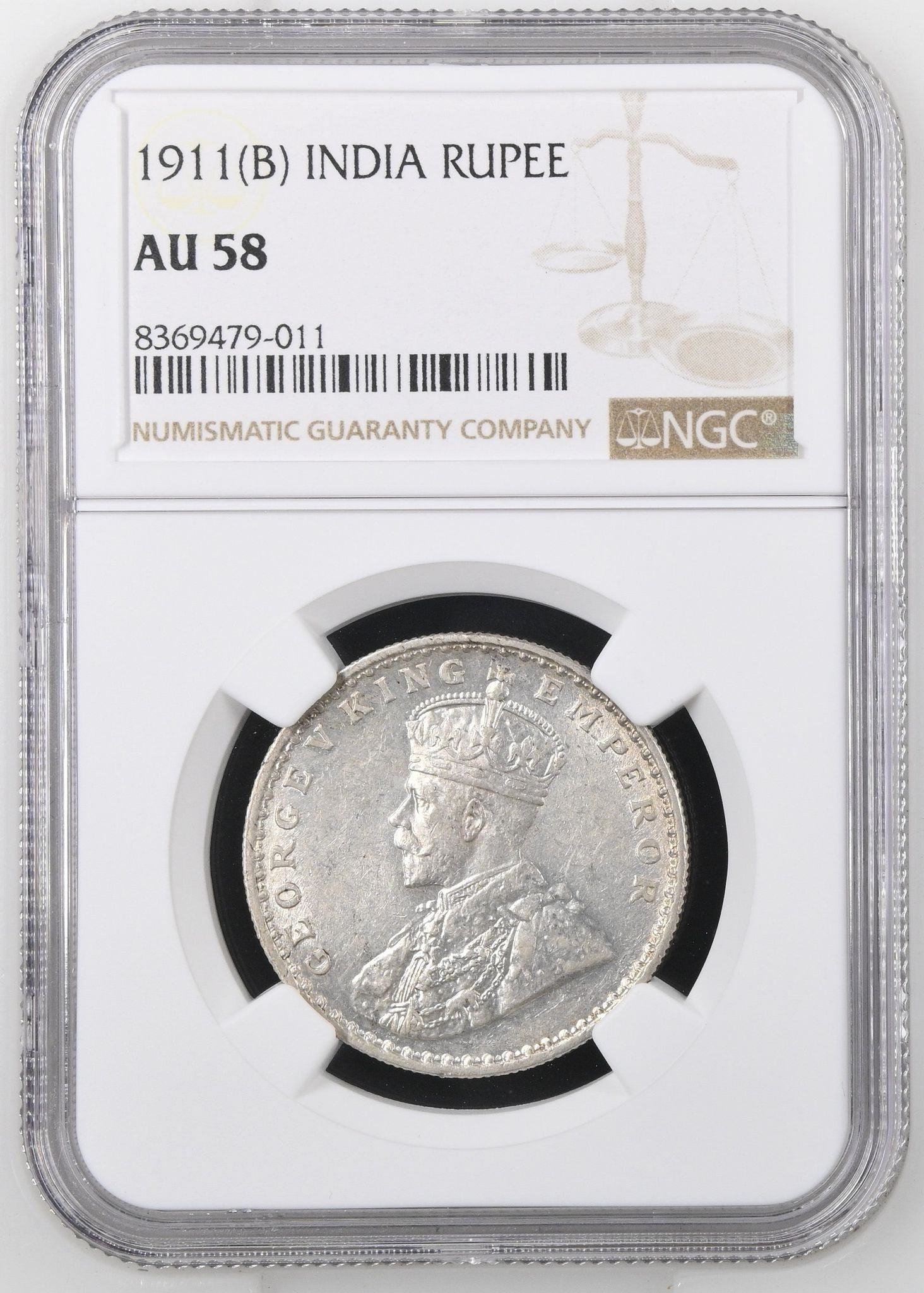 1911(B) India "Pig" Rupee NGC AU58 - Arts & Entertainment > Hobbies & Creative Arts > Collectibles > Collectible Coins & Currency > Collectible Coins > Rare Coins from The Half Crown