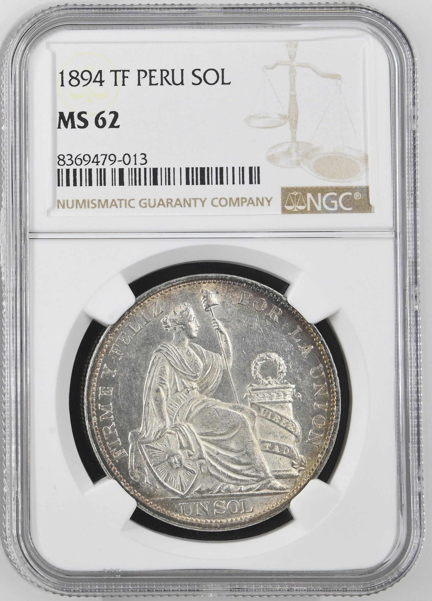 1894 Peru 1 Sol NGC MS62 - Arts & Entertainment > Hobbies & Creative Arts > Collectibles > Collectible Coins & Currency > Collectible Coins > Rare Coins from The Half Crown