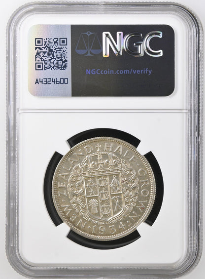 1934 New Zealand Half Crown NGC AU55