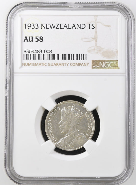 1933 New Zealand Shilling NGC AU58