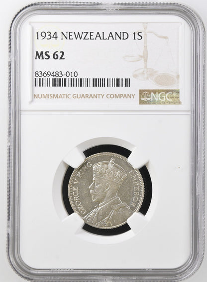 1934 New Zealand Shilling NGC MS62 - Arts & Entertainment > Hobbies & Creative Arts > Collectibles > Collectible Coins & Currency > Collectible Coins > Rare Coins from The Half Crown