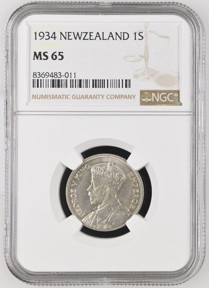 1934 New Zealand Shilling NGC MS65 - Arts & Entertainment > Hobbies & Creative Arts > Collectibles > Collectible Coins & Currency > Collectible Coins > Rare Coins from The Half Crown