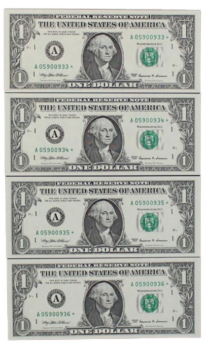 1999 United States 4x Consecutive Star $1 Notes