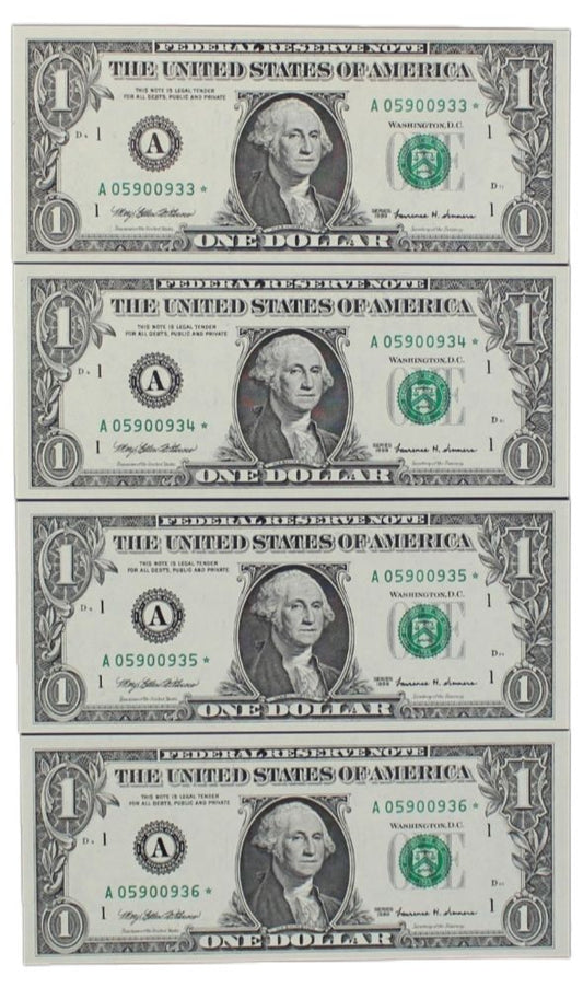 1999 United States 4x Consecutive Star $1 Notes