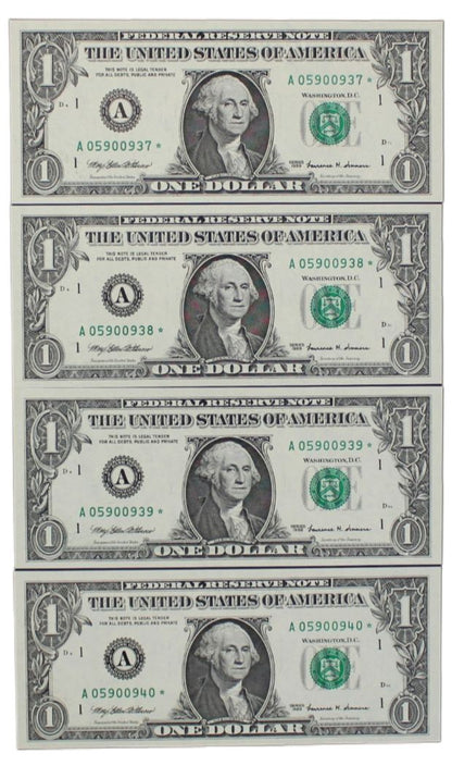1999 United States 4x Consecutive Star $1 Notes