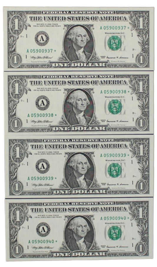 1999 United States 4x Consecutive Star $1 Notes